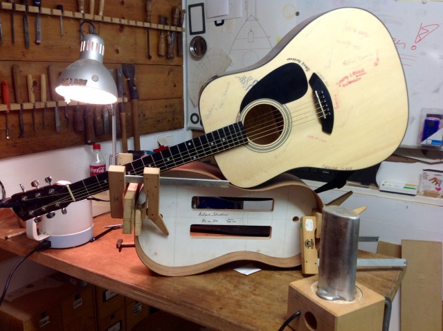 A comparison of size; the Strad body and a normal sized dreadnought...